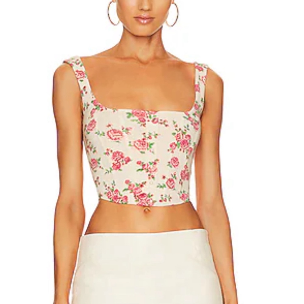Guizio Knitted Floral Print Crop Top